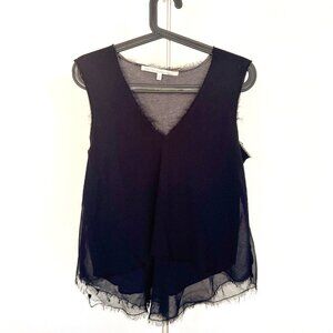 Rachel Roy Raw-edge Layered Sleeveless Blouse Top Black Size S